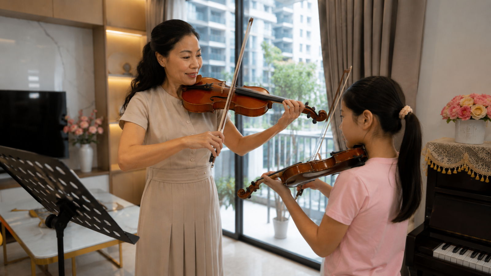 Học violin tại nhà giúp học viên thoải mái và dễ tiếp thu kỹ thuật hơn.