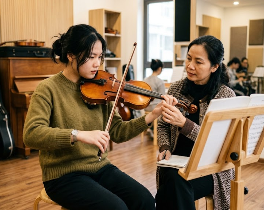 Violin là nhạc cụ cần thời gian luyện tập để kiểm soát âm thanh và cao độ.
