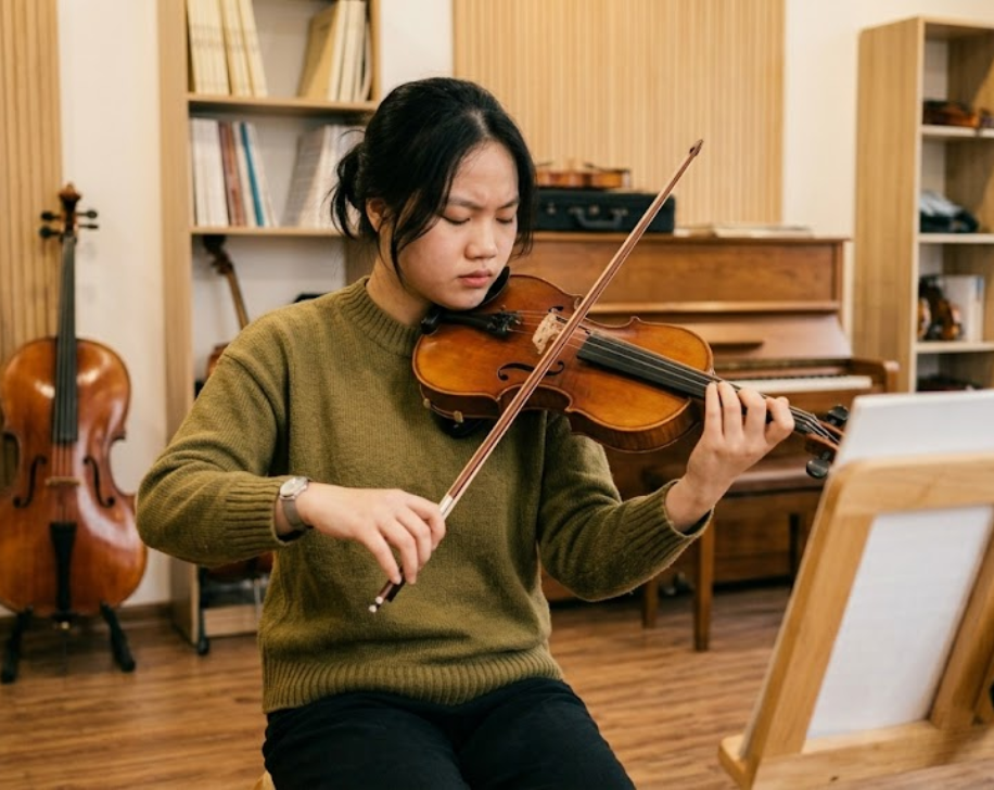 Sau vài tháng luyện tập đều đặn, người học có thể kéo được các bài violin cơ bản.