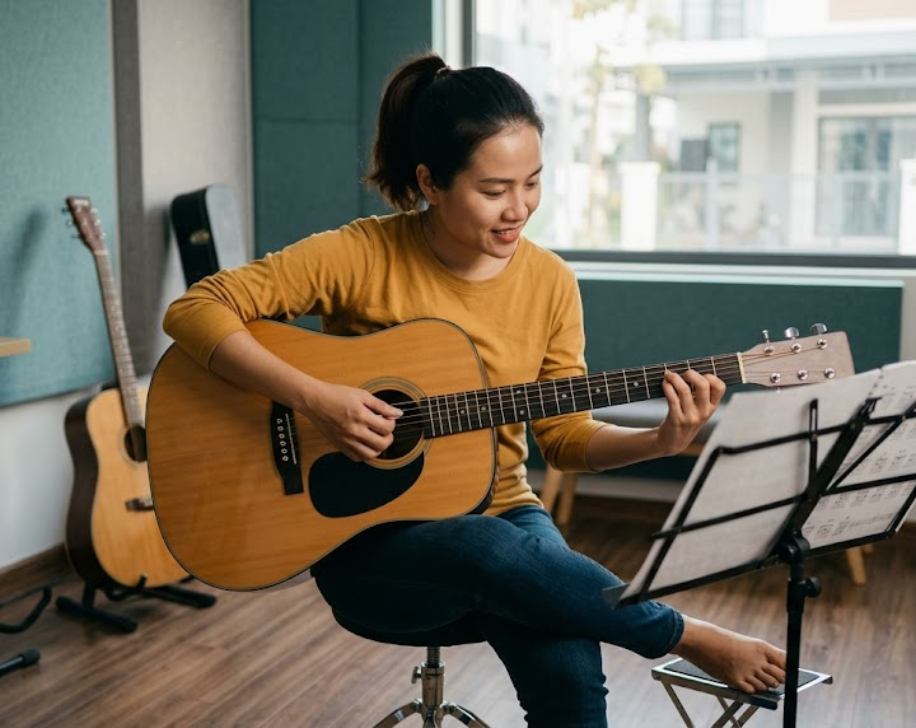 Luyện guitar qua bài hát giúp người học tiến bộ nhanh và duy trì động lực lâu dài.