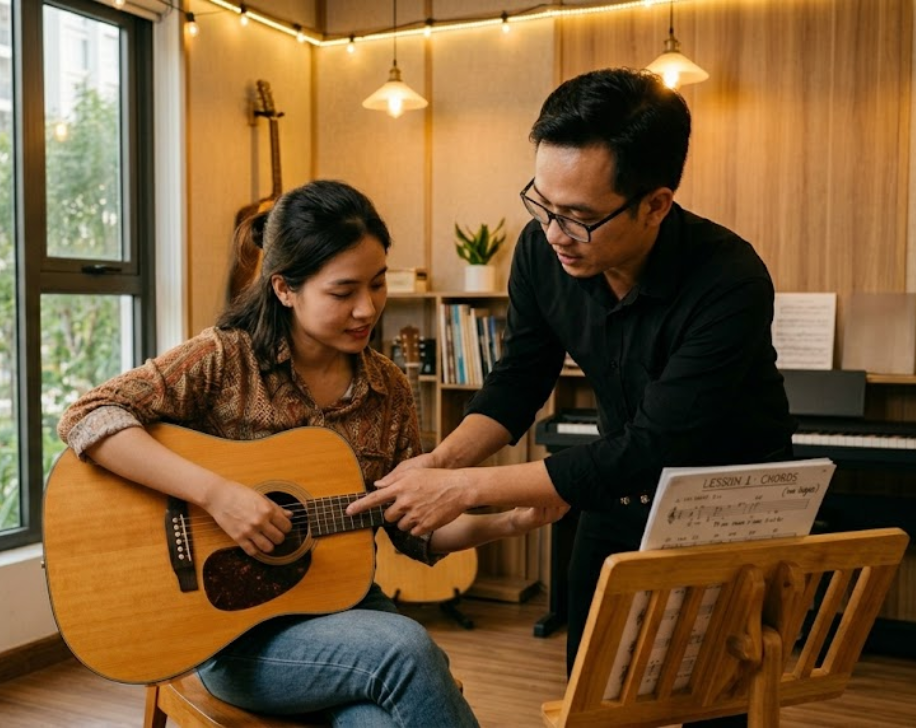 Giáo viên theo sát giúp người mới học đúng ngay từ đầu.