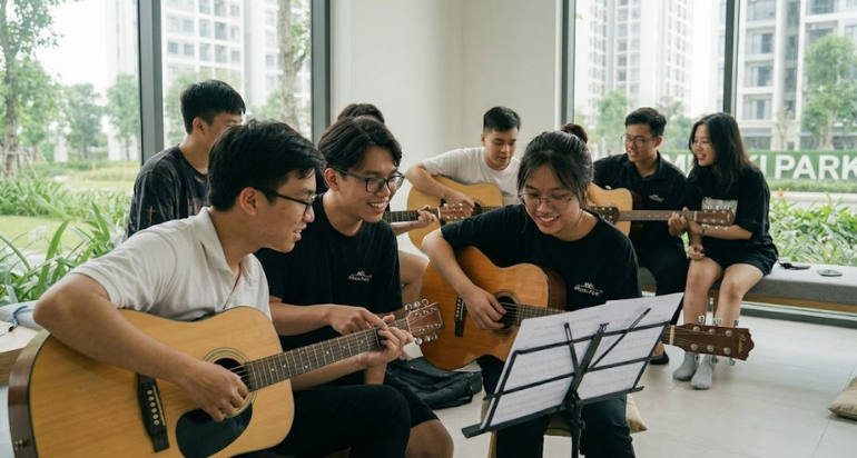 Bạn bè giúp việc học guitar trở nên thú vị hơn.