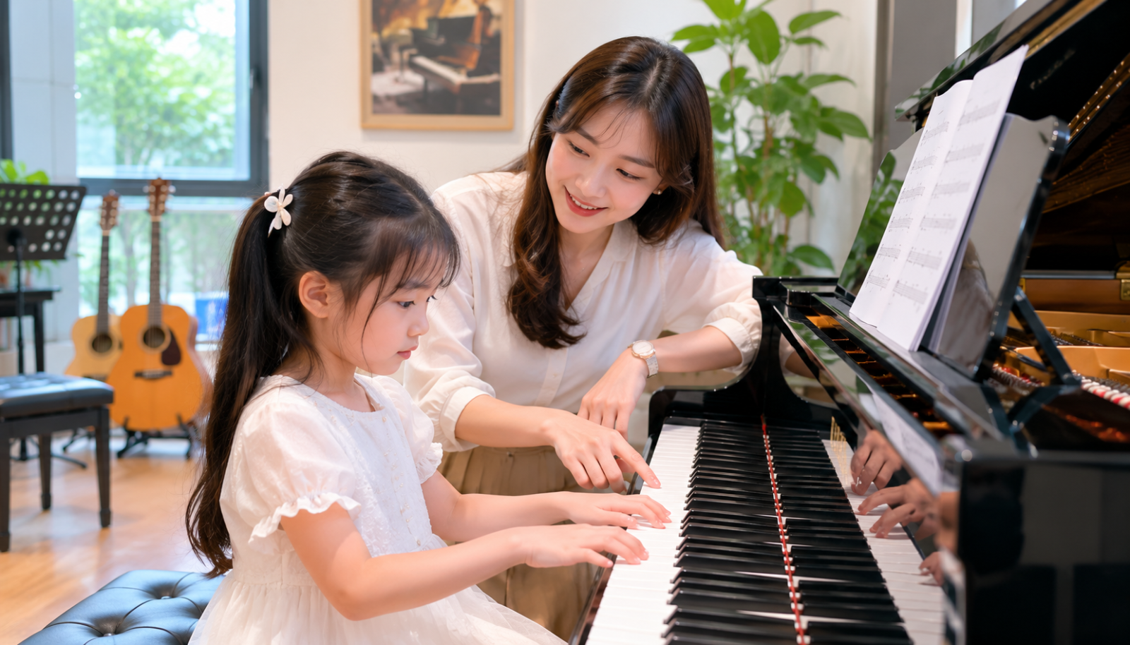 Học viên Piano luyện tập cùng giảng viên tại Duytieu Music.