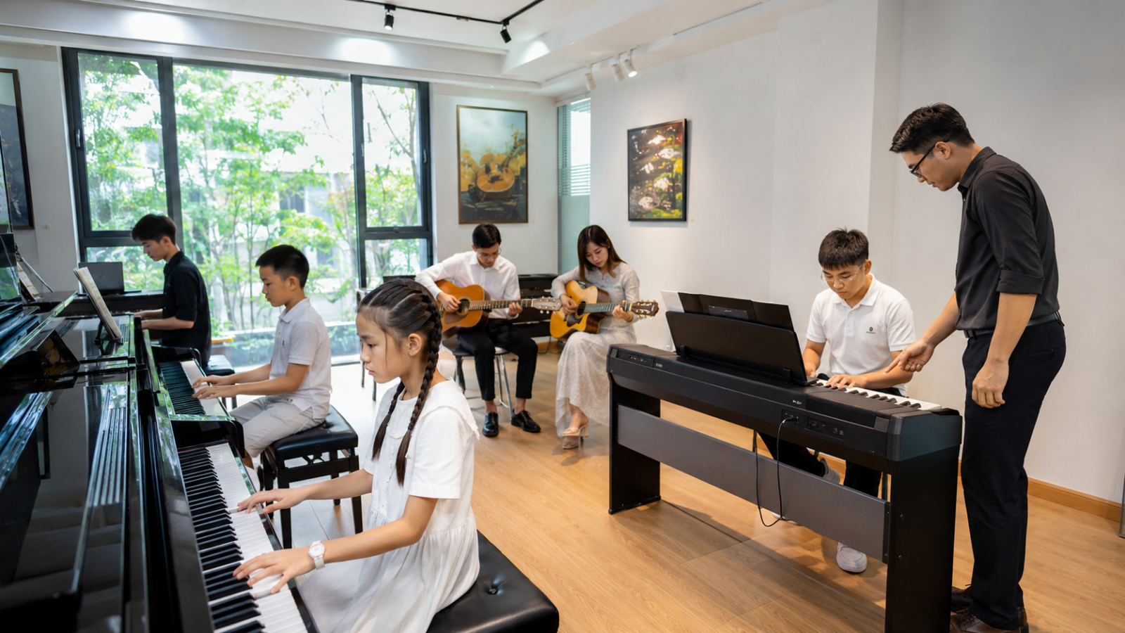 Không gian học tập âm nhạc hiện đại dành cho học viên nhiều độ tuổi.