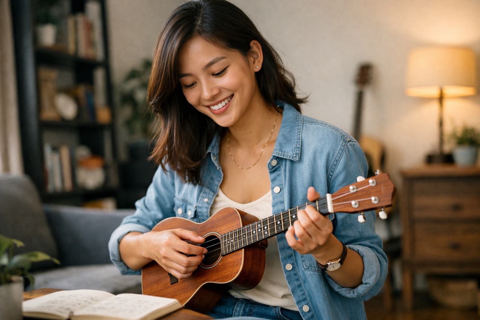 Ukulele là nhạc cụ dễ học, phù hợp cho người lớn bắt đầu.