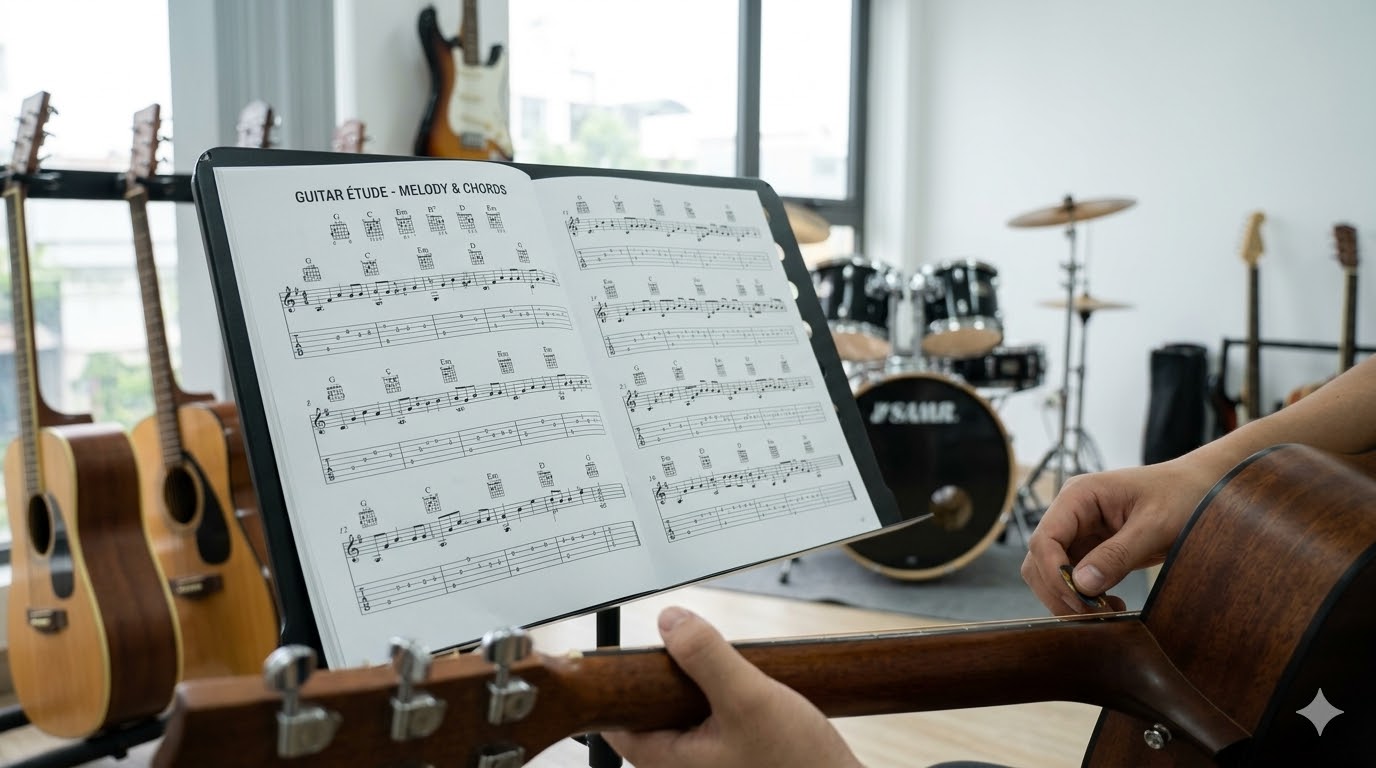 Sheet nhạc guitar giúp người chơi hiểu cấu trúc giai điệu và hợp âm của bài hát.