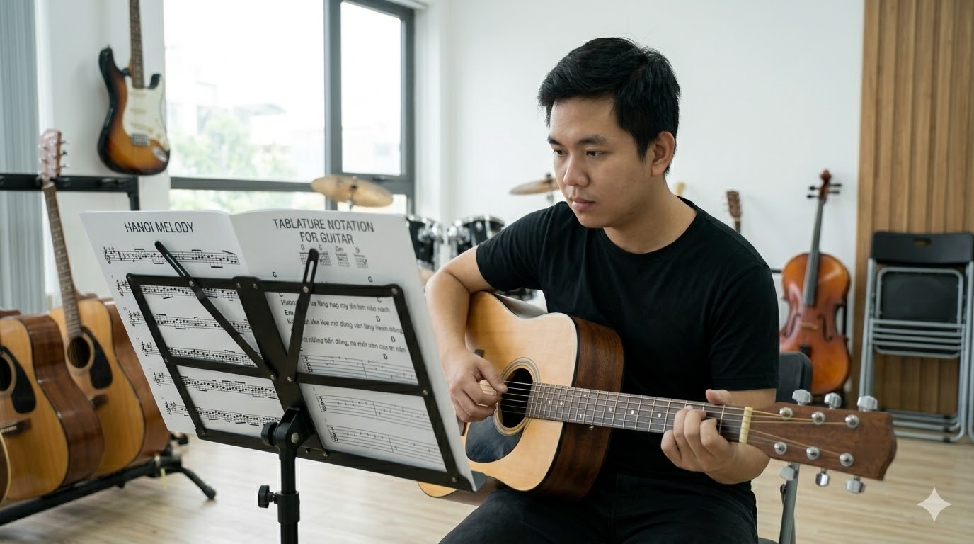 Sheet nhạc giúp người chơi guitar luyện tập và biểu diễn chính xác hơn.